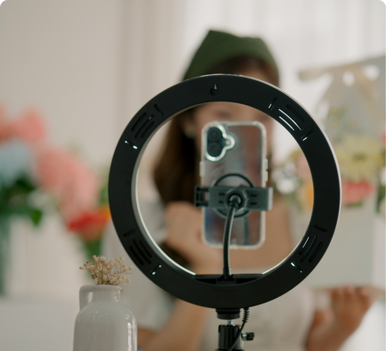 Ring light with smartphone setup